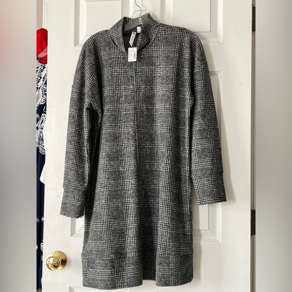 Cable and gauge high neck tweed pattern long sleeve dress